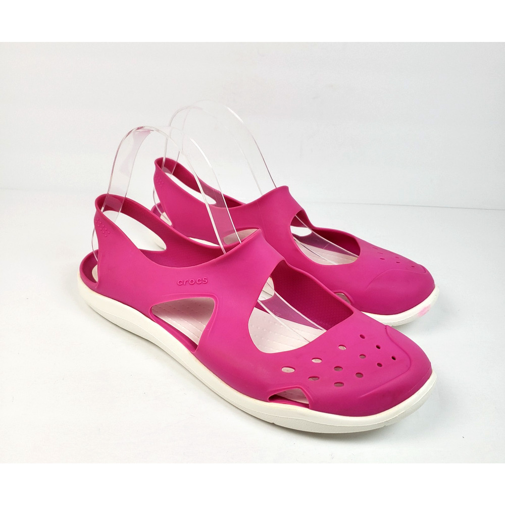 Crocs Swiftwater Wave Womens Size 10 Pink White Slip On Casual Sandals